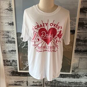 Disney Daisy White Tee with Bold glitter Red Heart Graphic